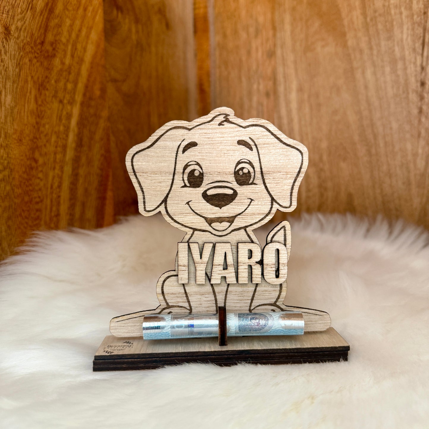 Houten figuur met naam (geldcadeau)