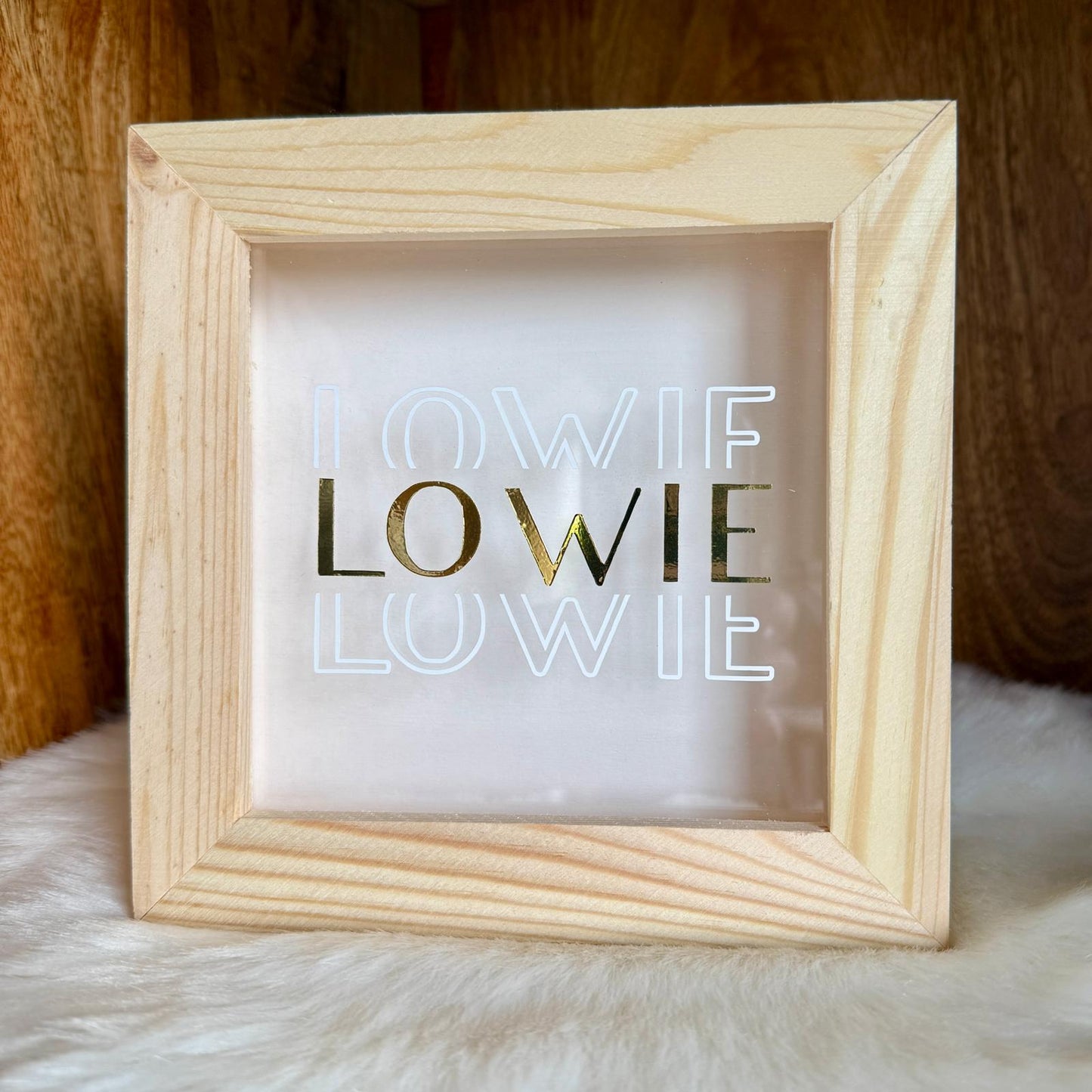 Gepersonaliseerde spaarpot grenenhout met plexi