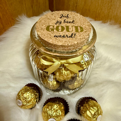 Glazen pot ‘Juf, jij bent goud waard!’ - Ferrero