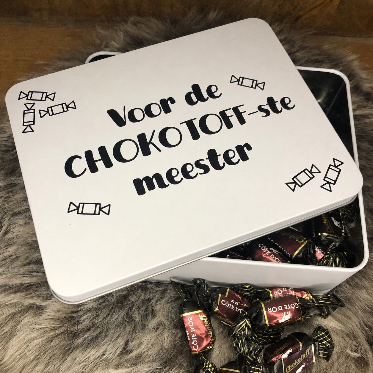 Blikken doos ‘Chokotoffste meester/juf’