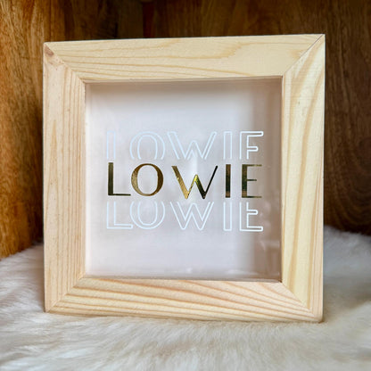 Gepersonaliseerde spaarpot grenenhout met plexi