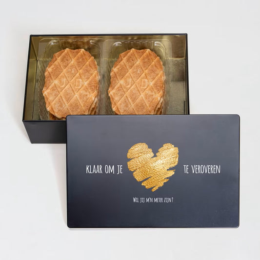 Koekjestrommel met gouden hart 'Wil jij mijn meter/peter zijn?'