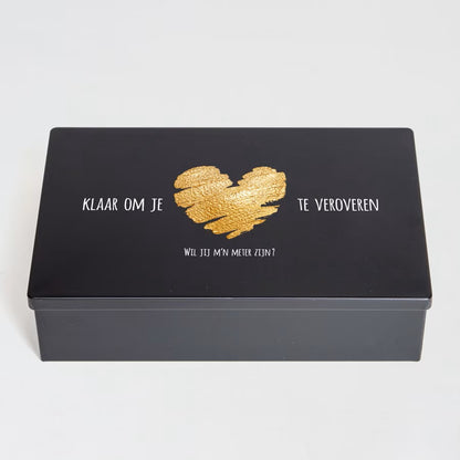 Koekjestrommel met gouden hart 'Wil jij mijn meter/peter zijn?'
